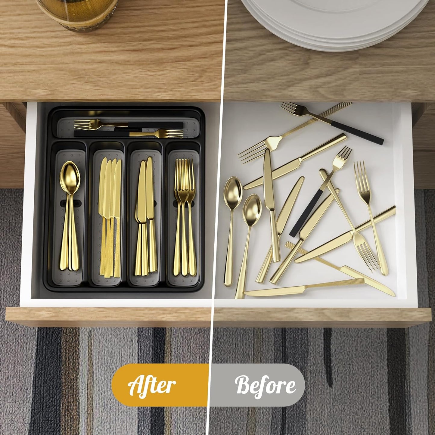 WEBACOO. Silverware Organizer for Kitchen Drawer - Non-Slip Utensil Drawer Organizer - Dishwasher
