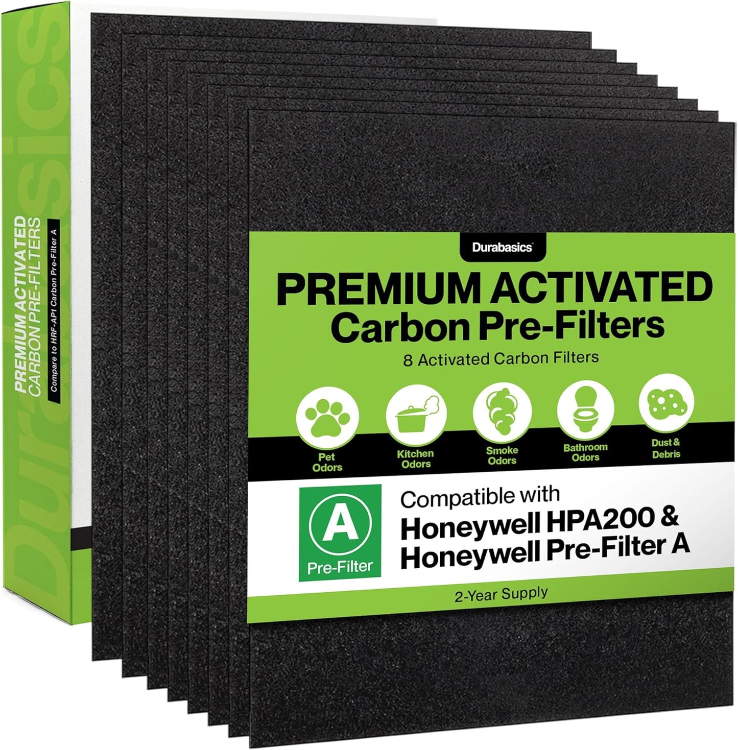 Durabasics 8 Pack Replacement Prefilter for Honeywell HPA200 | Carbon Pre Filter Replacements for