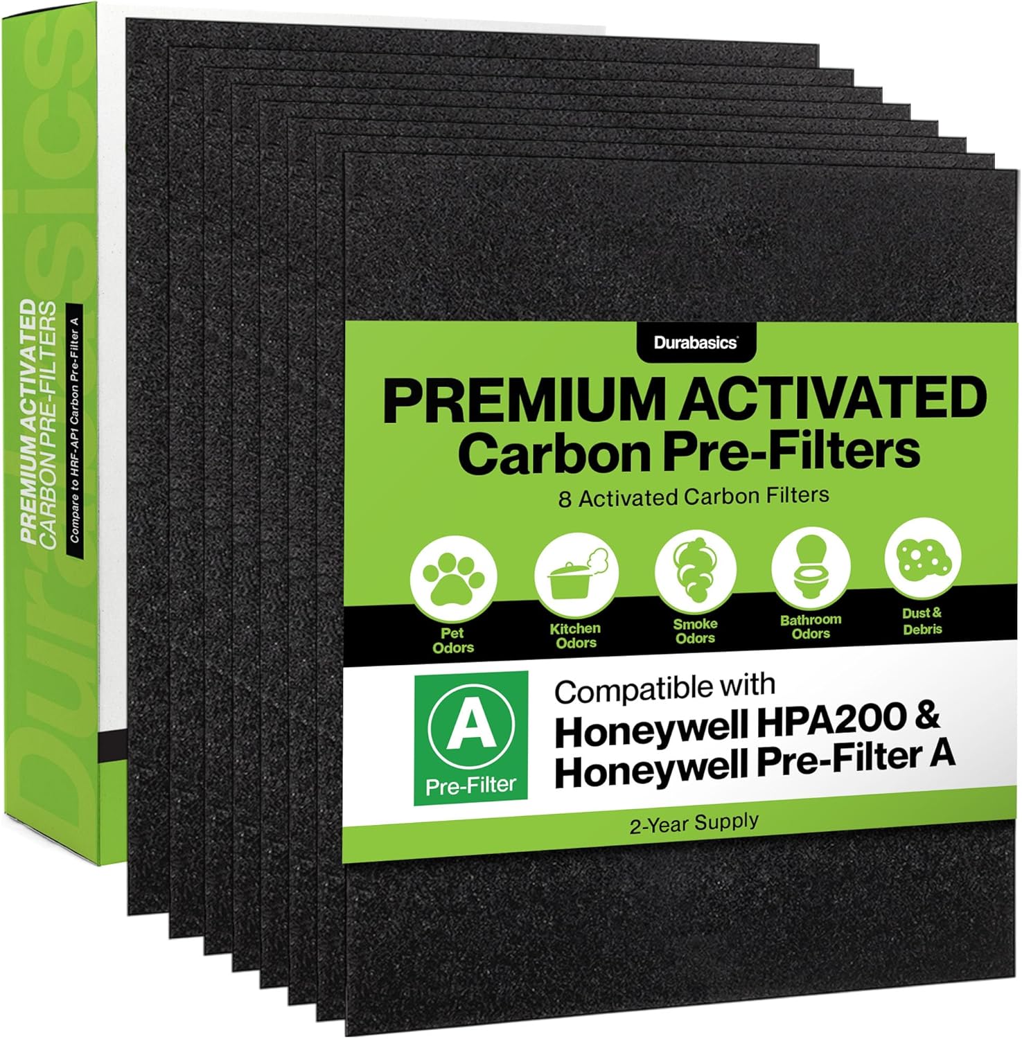 Durabasics 8 Pack Replacement Prefilter for Honeywell HPA200 | Carbon Pre Filter Replacements for