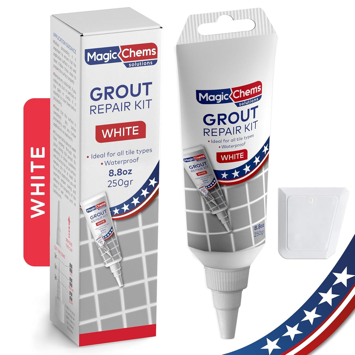 Tile Grout Repair, White 8.8 oz/250gr. Fast Drying Grout Repair Kit, Grout Filler Tube Repair Kit