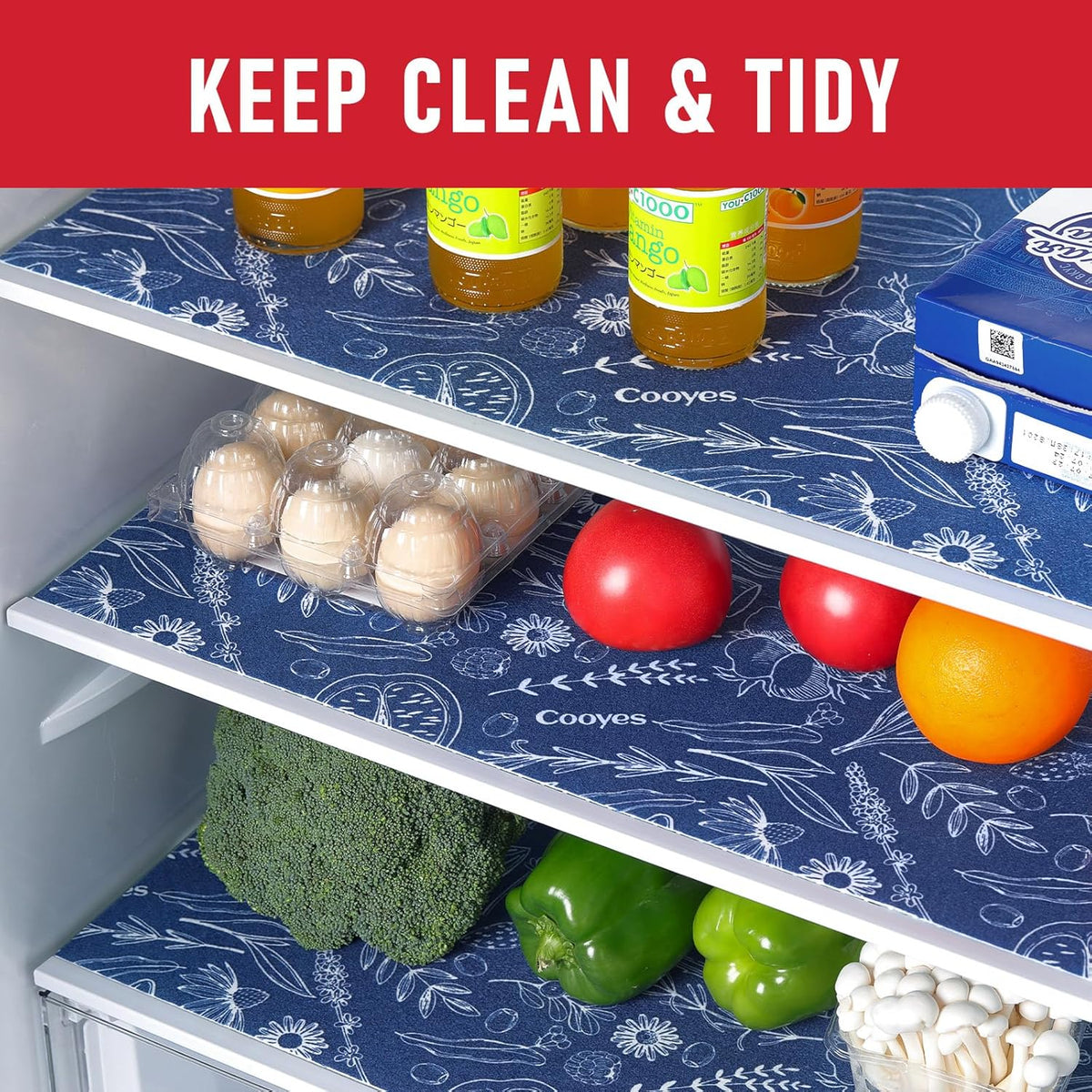 Cooyes Large Fridge Liners for Refrigerator, 17.7" × 24", Drawer & Shelf Liners for Kitchen