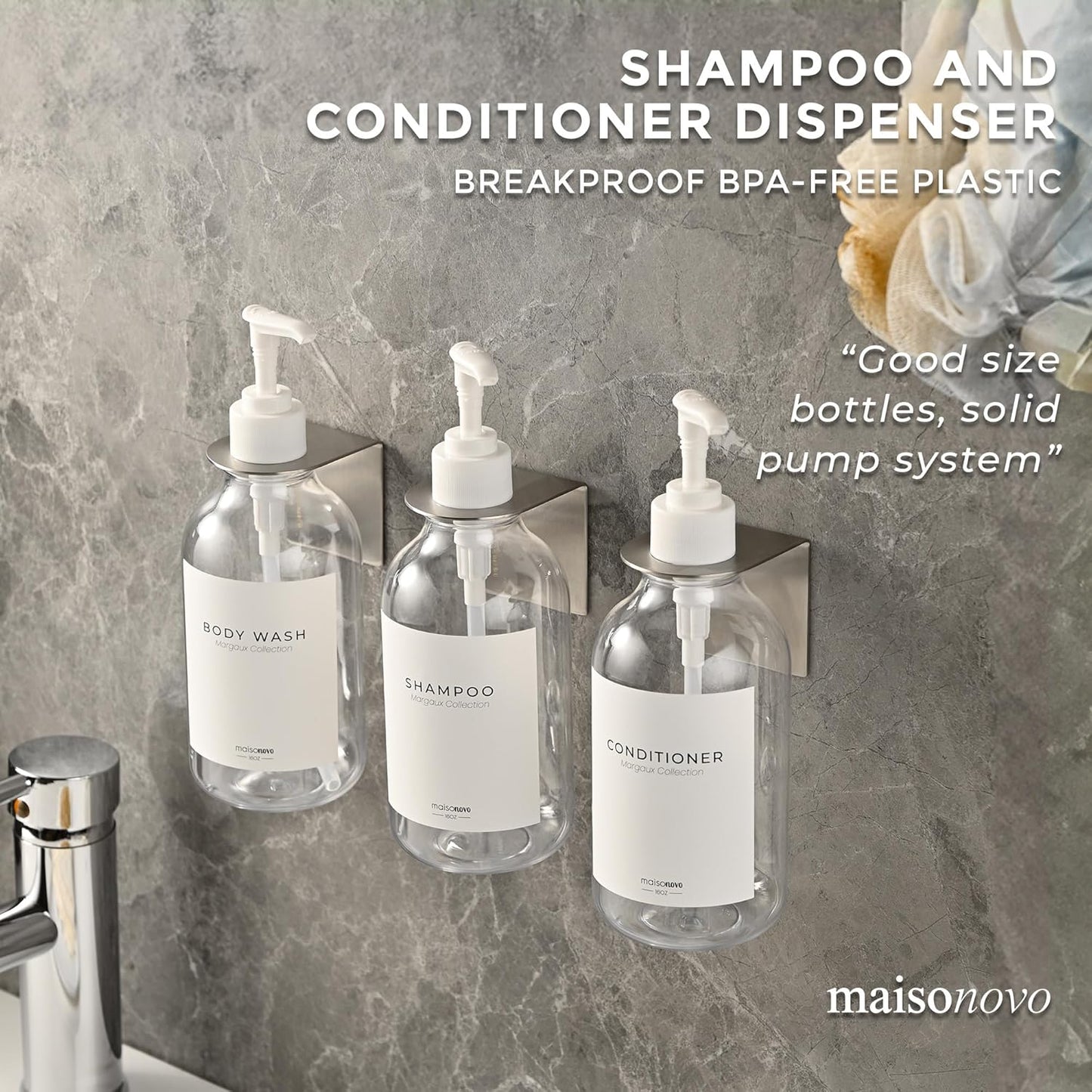 MaisoNovo Shampoo and Conditioner Dispenser - Shower Soap Dispenser Wall Mounted - 16.9 fl oz Set