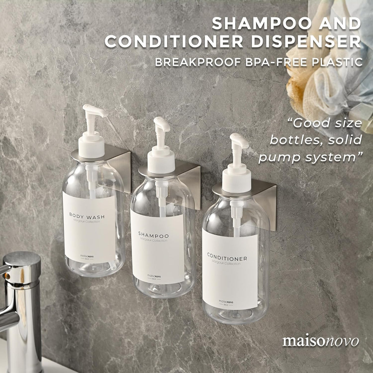 MaisoNovo Shampoo and Conditioner Dispenser - Shower Soap Dispenser Wall Mounted - 16.9 fl oz Set