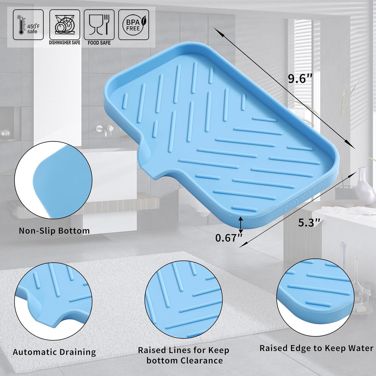 Silicone Bathroom Soap Dishes with Drain Spout-Bathroom and Kitchen Sink Organizer,Sponge