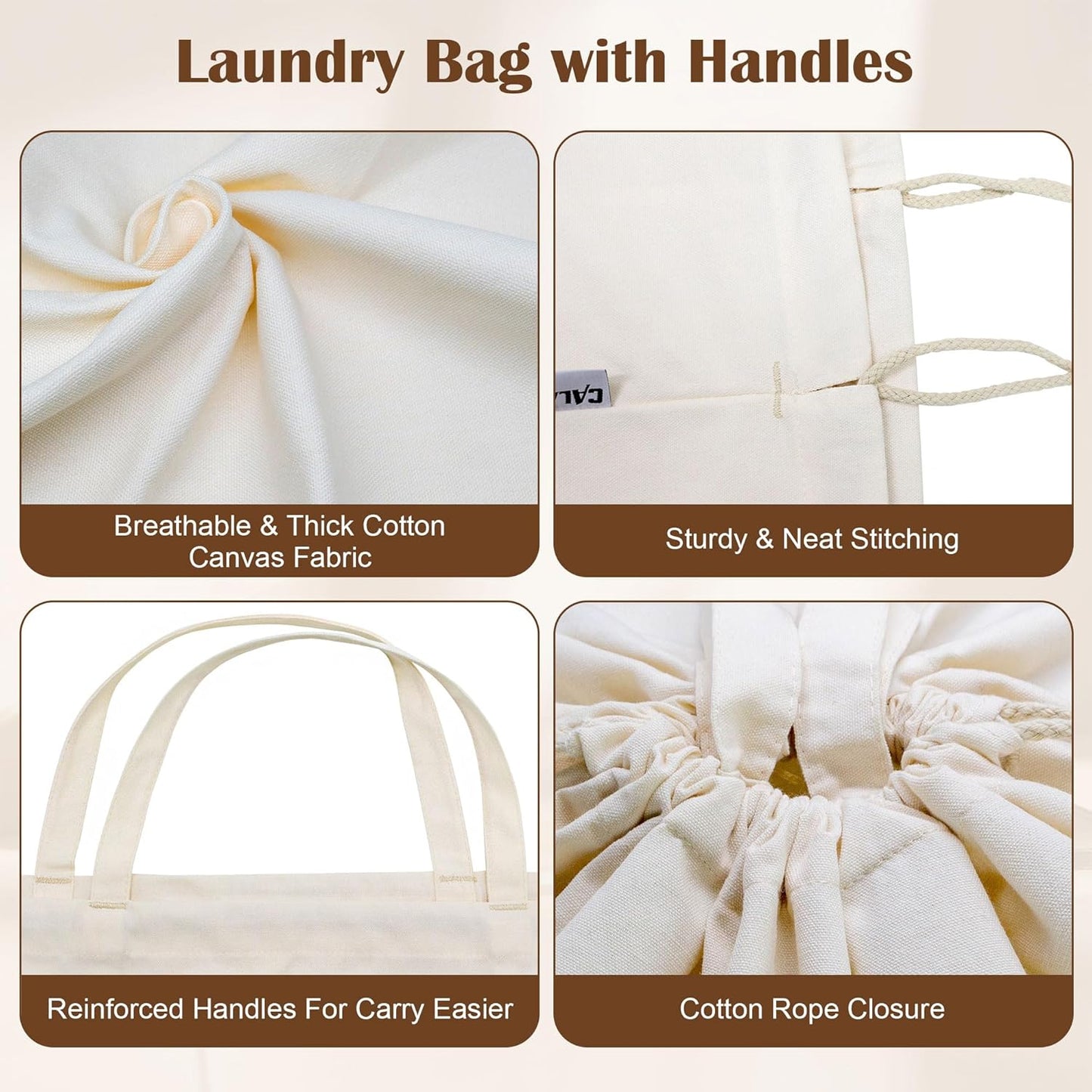 Canvas Laundry Bag 33"x 35", Thick Cotton Laundry Bag with Handles & Drawstring, Extra Large Heavy