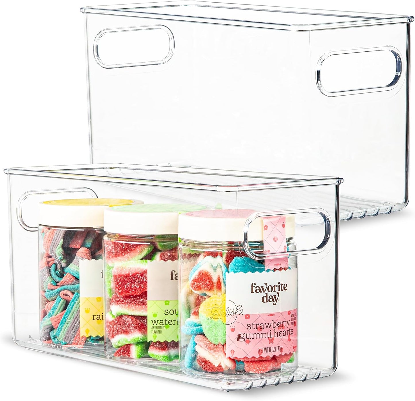 Plastic Food Storage 2 Pack Clear Container Bin with Handles for Organizing Kitchen, Pantry