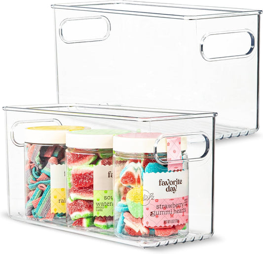Plastic Food Storage 2 Pack Clear Container Bin with Handles for Organizing Kitchen, Pantry