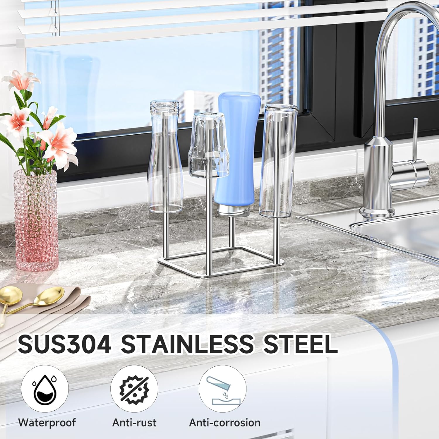 Water Bottle Drying Rack Reusable Bottle Rack Dryer Kitchen Stand Holder Stainless Steels