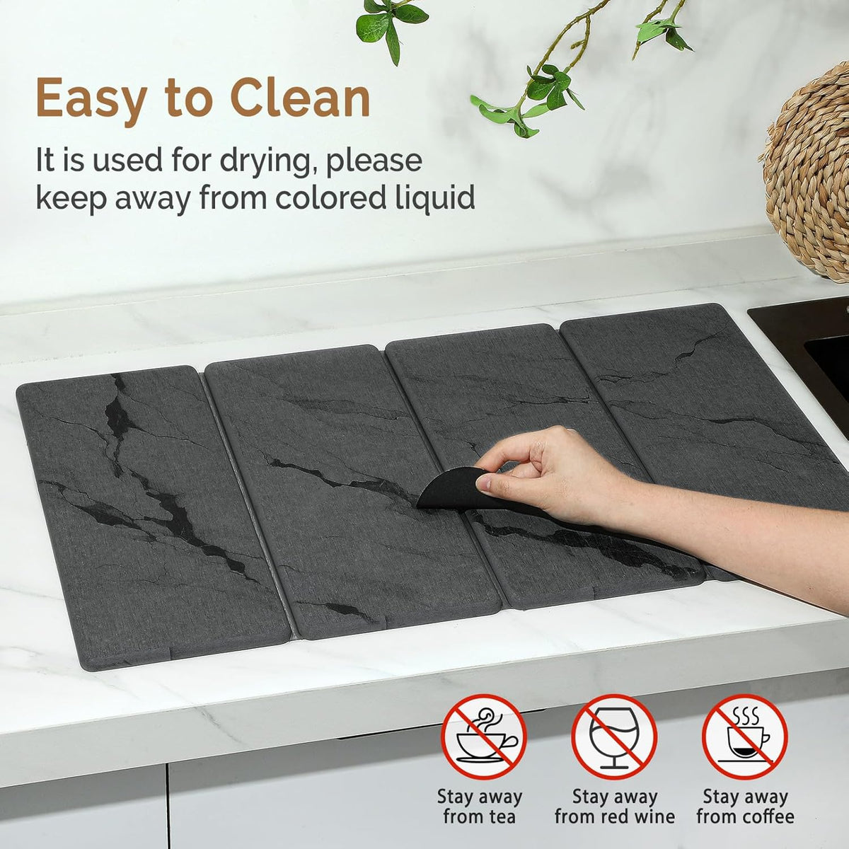 2 PCS Large Stone Dish Drying Mat for Kitchen Counter Quick Dry Stone Dishes Mats Marbled Water