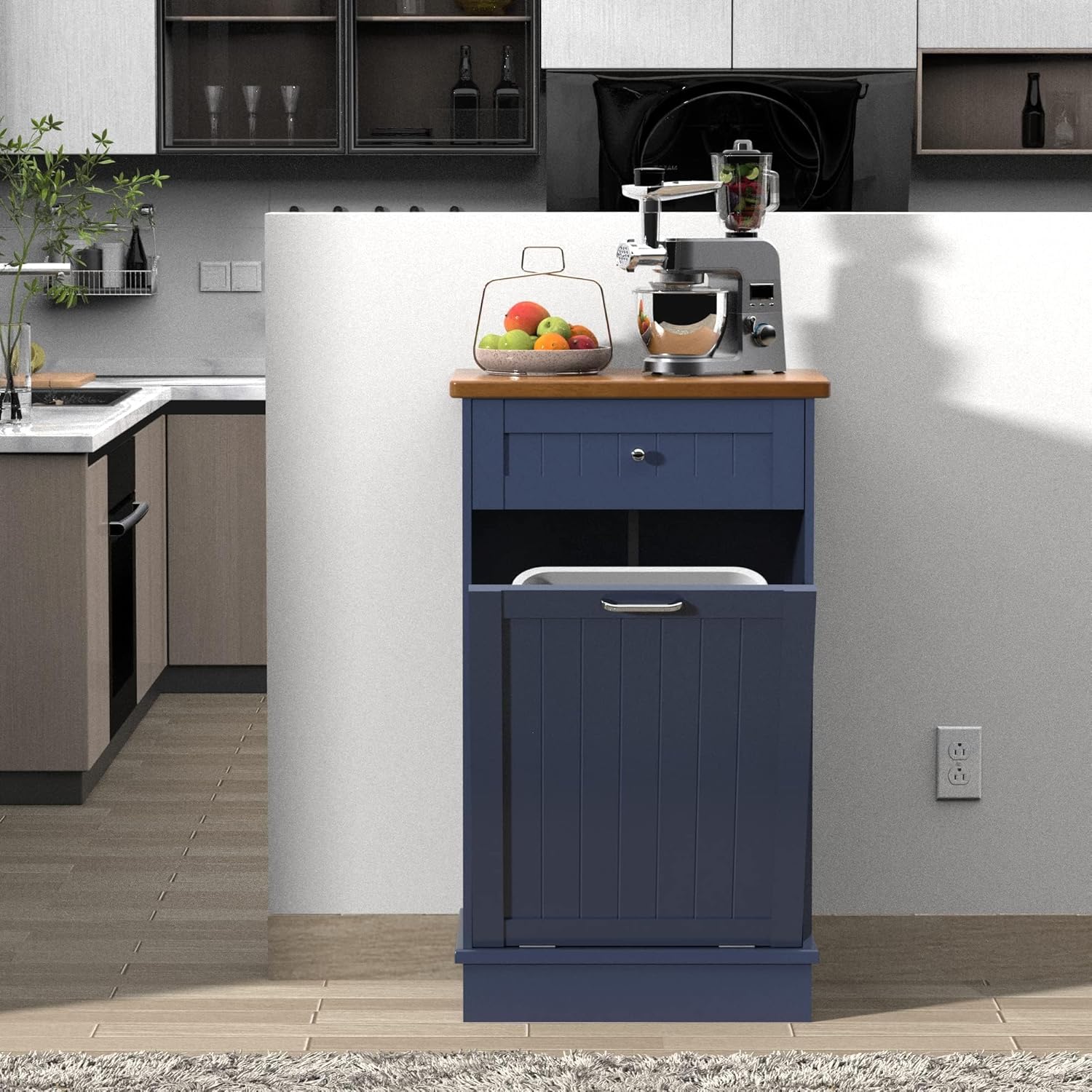 Betterhood Tilt Out Trash Cabinet 10 Gallon Wooden Free Standing Laundry Sorter Cabine,Recycling