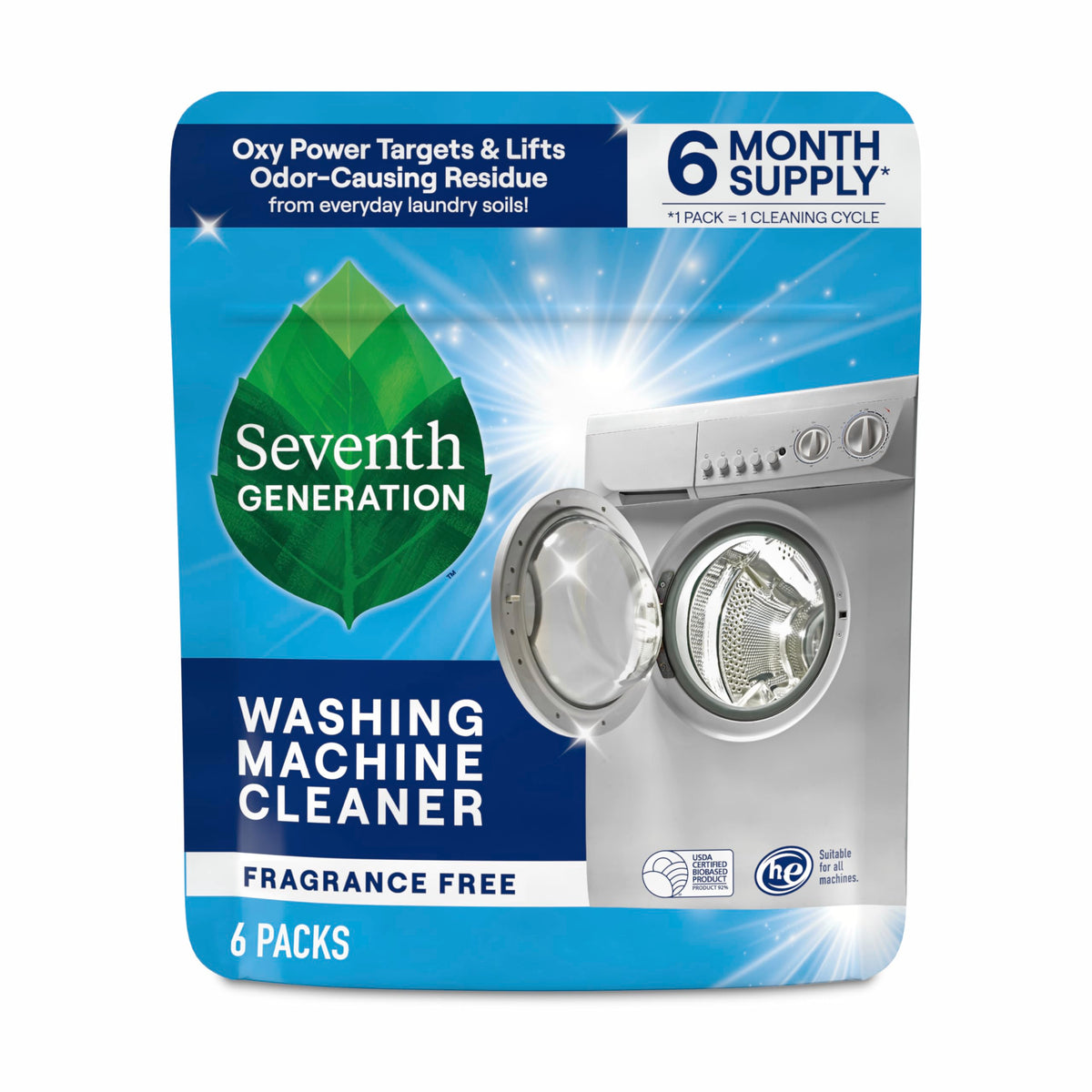 Seventh Generation Washing Machine Cleaner 6 Count Free & Clear Targets Odor-Causing Residue