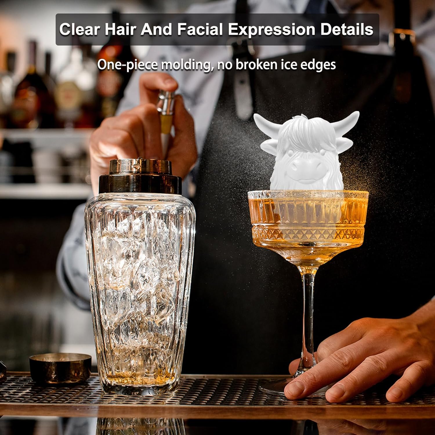 3D Highland Cow Ice Cube Silicone Molds Tray for Whiskey, Cocktail, Drink Decor, Bar; Rich Details.