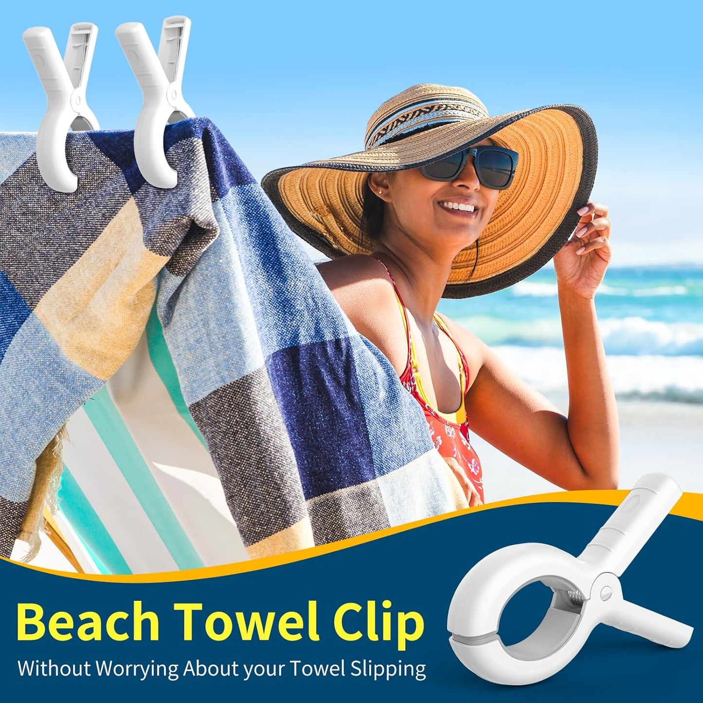 Senbowe 12 Pack Beach Towel Clips,Pool Chair Clips,Heavy Duty Plastic Clothes Pins,Quilt Drying