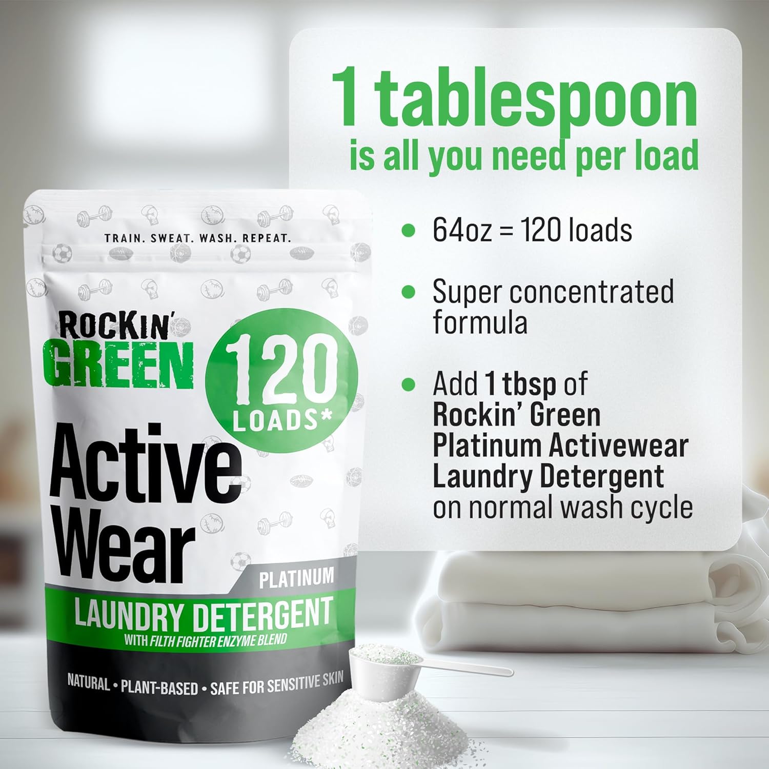 Rockin' Green Laundry Detergent, Plant based, All Natural Laundry Detergent Powder, Vegan and