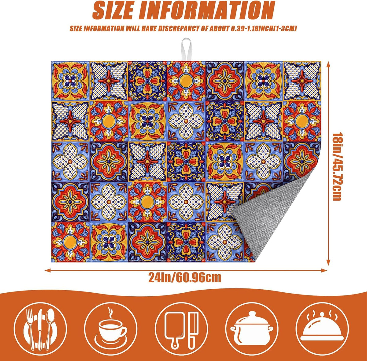 Talavera Mexican Tiles Dish Drying Mat for Kitchen Counter Microfiber Absorbent Dish Kitchen Drying