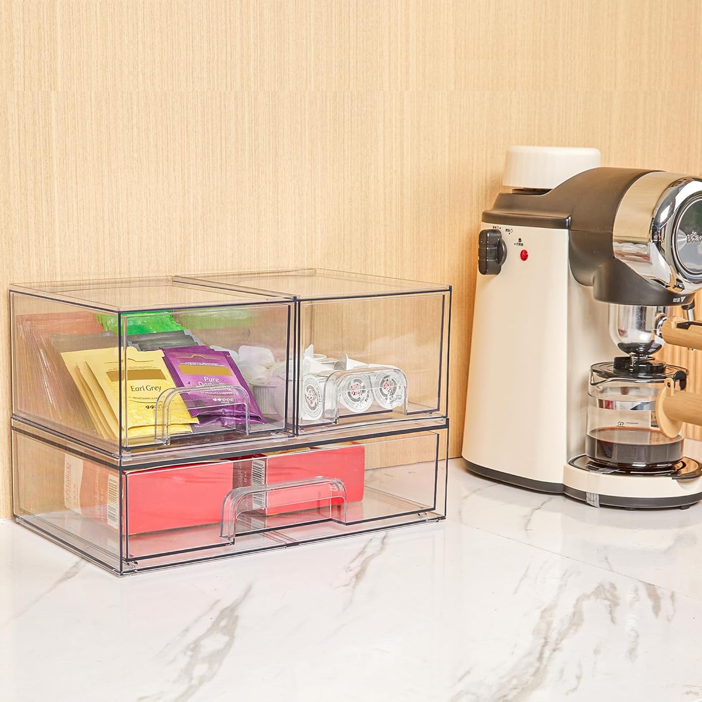Vtopmart Stackable Storage Drawers Set of 3,Clear Plastic Organizer Bins for Makeup, Cosmetics
