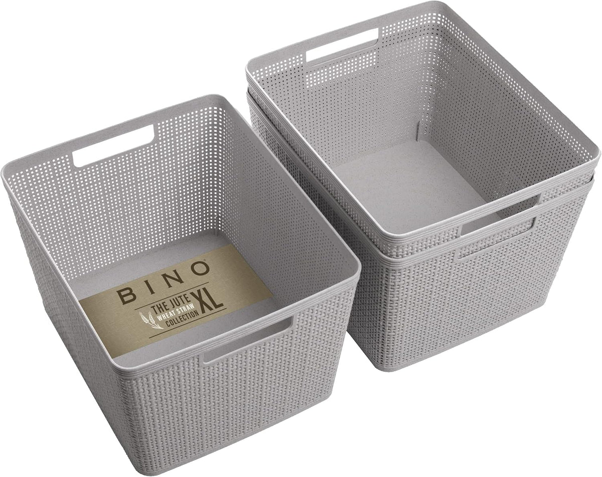 BINO | Woven Plastic Basket | Large (Natural Grey), 3-Pack | THE JUTE COLLECTION | Home