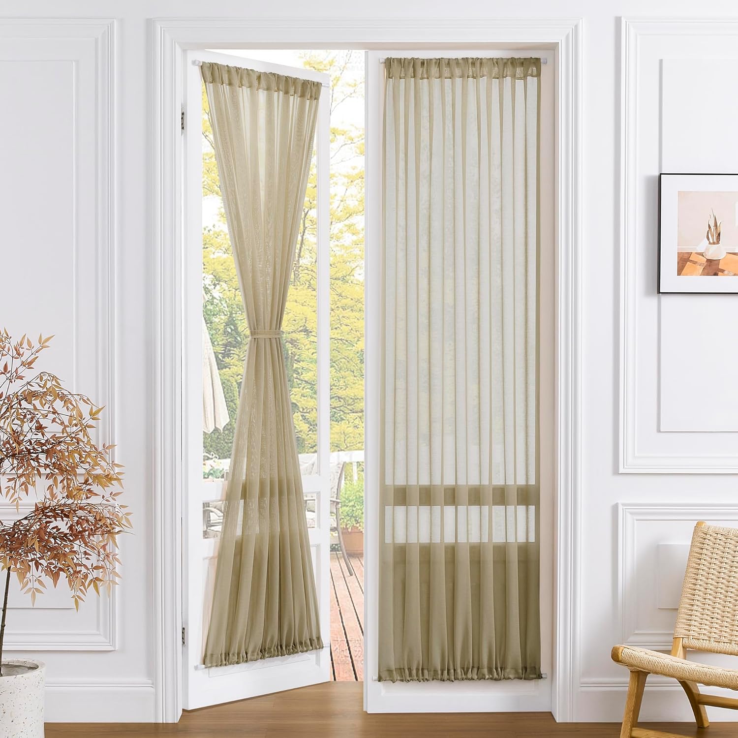 Tollpiz Sheer Linen Textured Curtain Sheers Doorway Light Filtering Voile French Door Rod Pocket