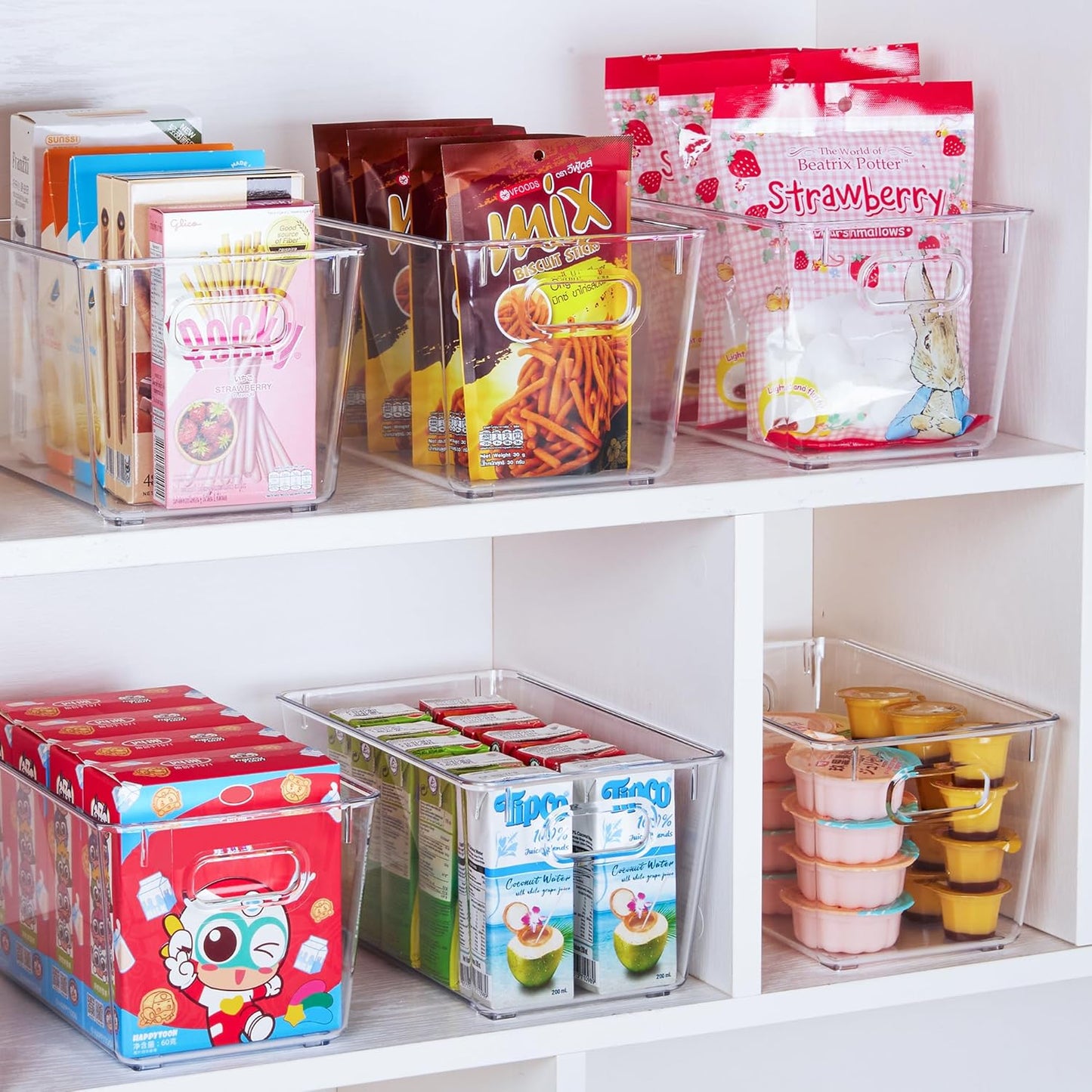 Vtopmart Clear Plastic Pantry Organizer Bins, 2 PCS Food Storage Bins with Handle for Refrigerator