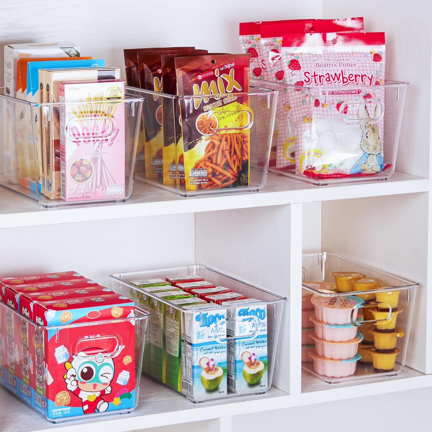 Vtopmart Clear Plastic Pantry Organizer Bins, 2 PCS Food Storage Bins with Handle for Refrigerator