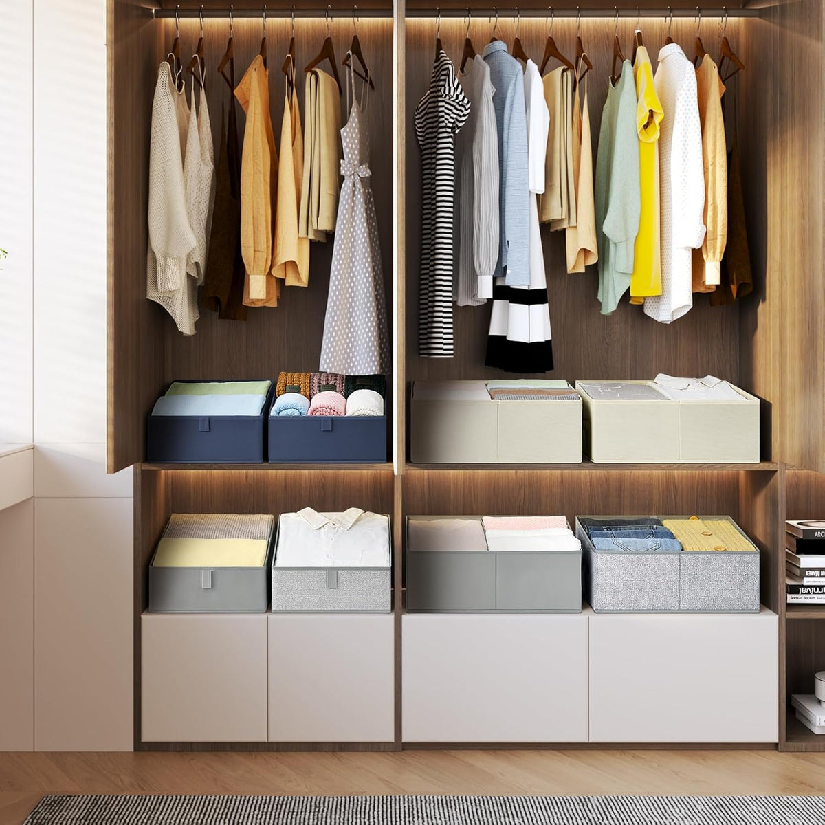 DIMJ Closet Storage Bins 6 Pack - Fabric Trapezoid Closet Organizer Bin, Foldable Storage Baskets
