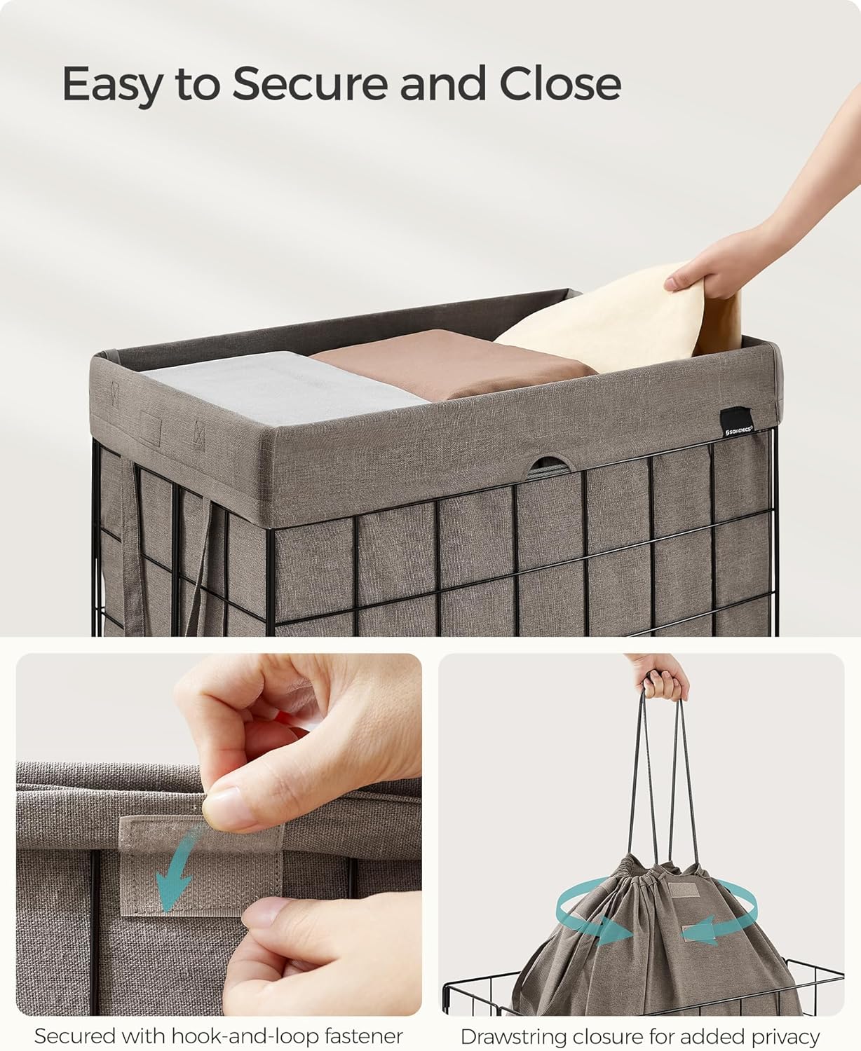 SONGMICS Laundry Hamper, 23.8 Gal. (90L) Laundry Basket, Collapsible Clothes Hamper, Removable and