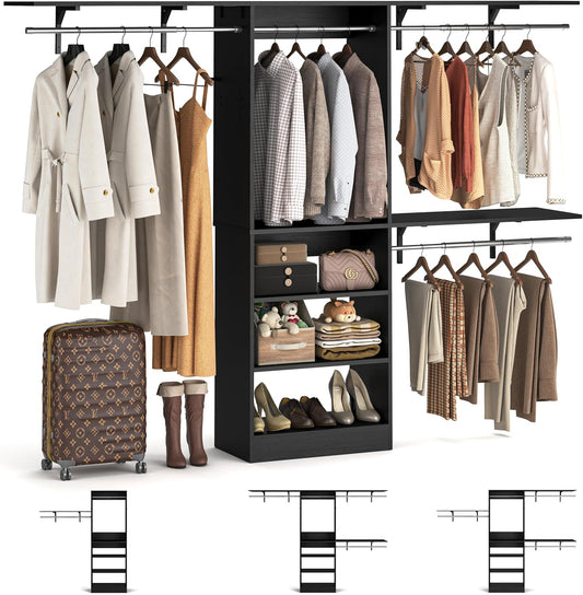 8FT Closet System with Shelves, 96'' Closet Organizer System with 3 Hanging Rods, Wall Mount
