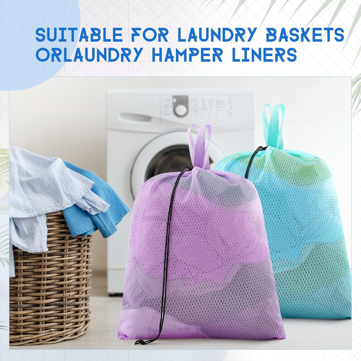 6 Pack 20 x 17 Inches Colorful Mesh Laundry Bag with Handles Machine Washable Secure Drawstring