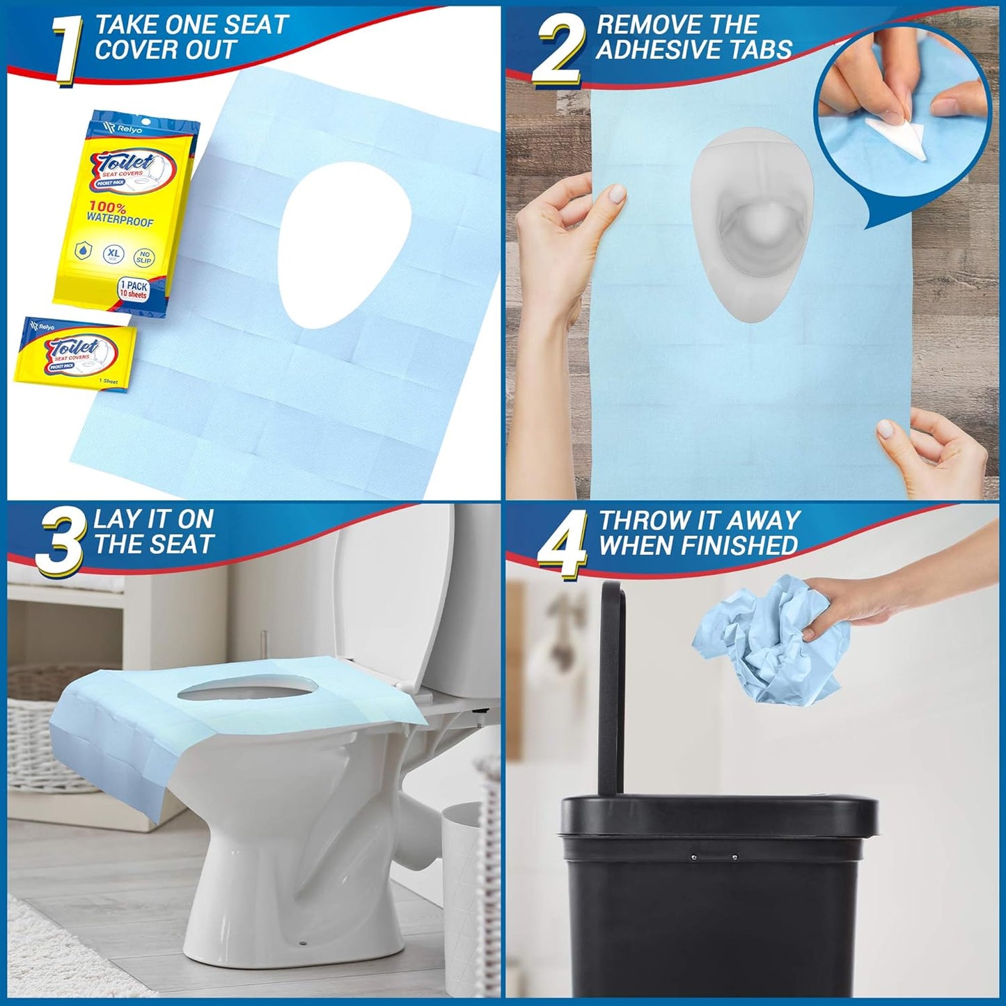 20 Pack XL Disposable Toilet Seat Covers – Waterproof Toilet Cover Sheets with Adhesive Tabs for