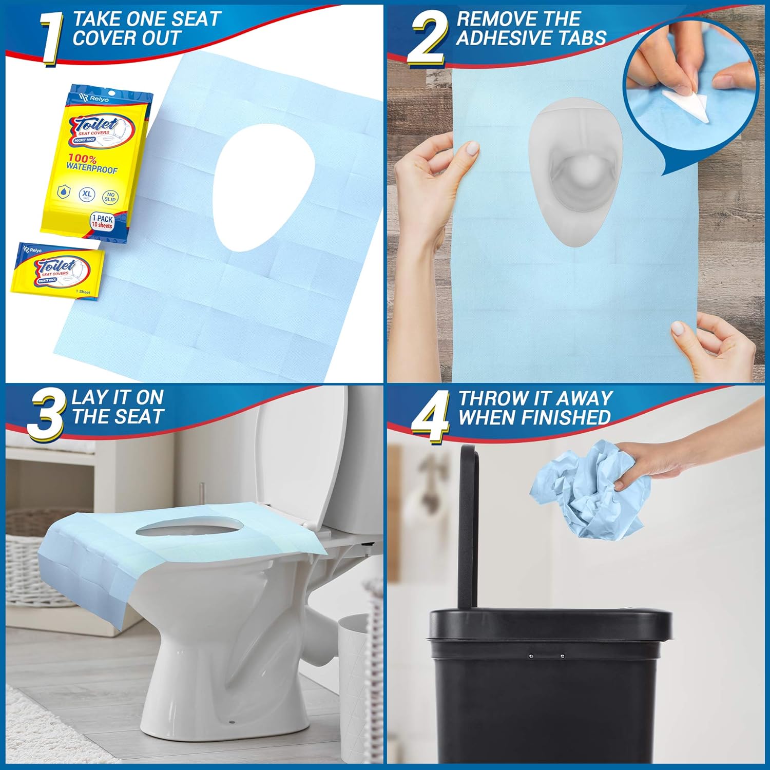 20 Pack XL Disposable Toilet Seat Covers – Waterproof Toilet Cover Sheets with Adhesive Tabs for