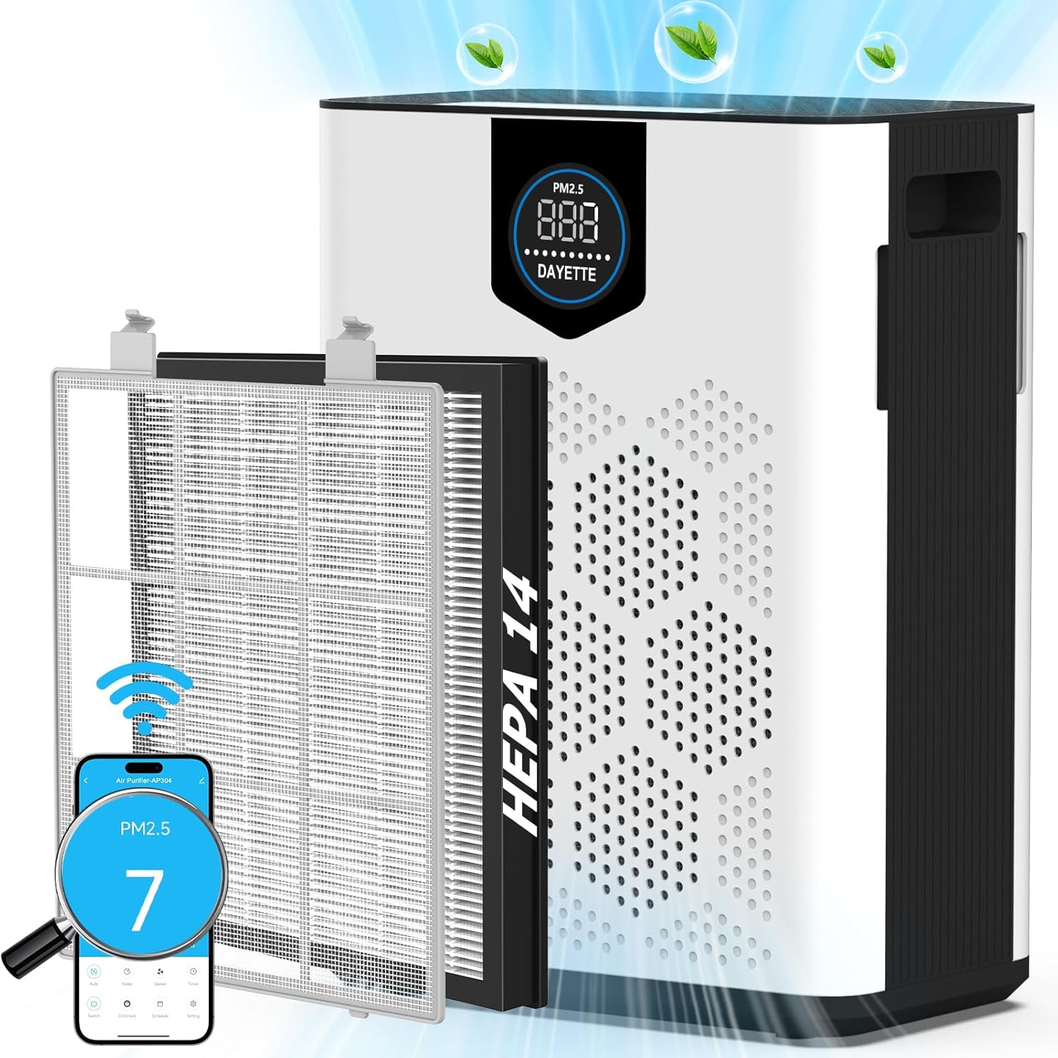 Smart Wifi Air Purifiers for Home Large Room Up to 3000 Ft², DAYETTE Air Cleaner with Washable