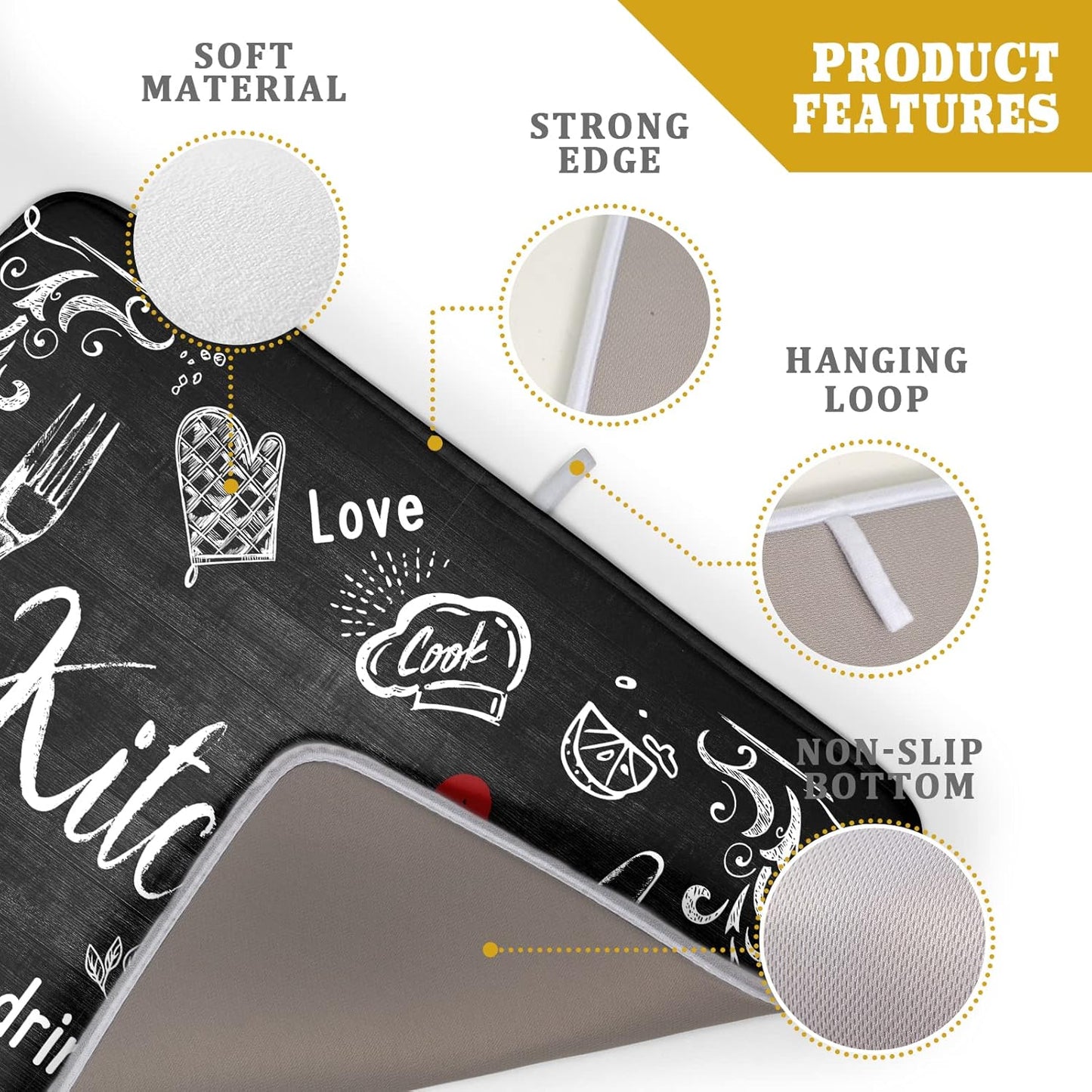 Black Coffee Bar Dish Drying Mats for Kitchen Counter 18x24 Inch, Kitchen Drying Mat, Kitchen