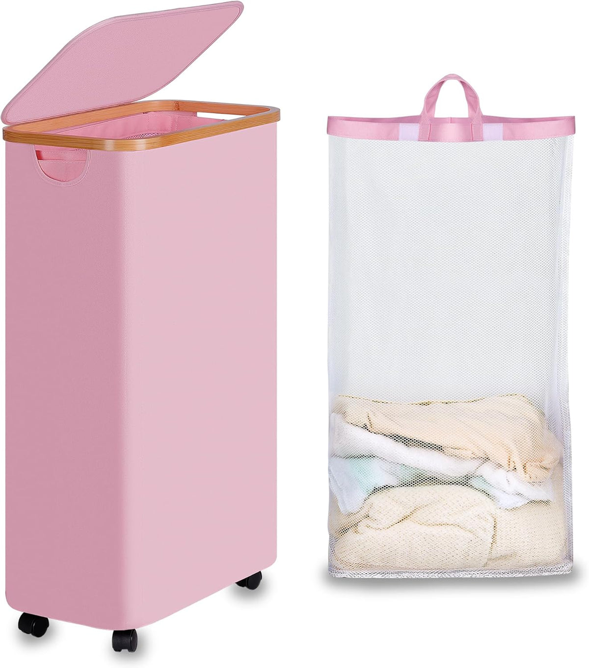 efluky Slim Laundry Basket with Wheels, Narrow Rolling Laundry Hamper with Lid and Removable Bag