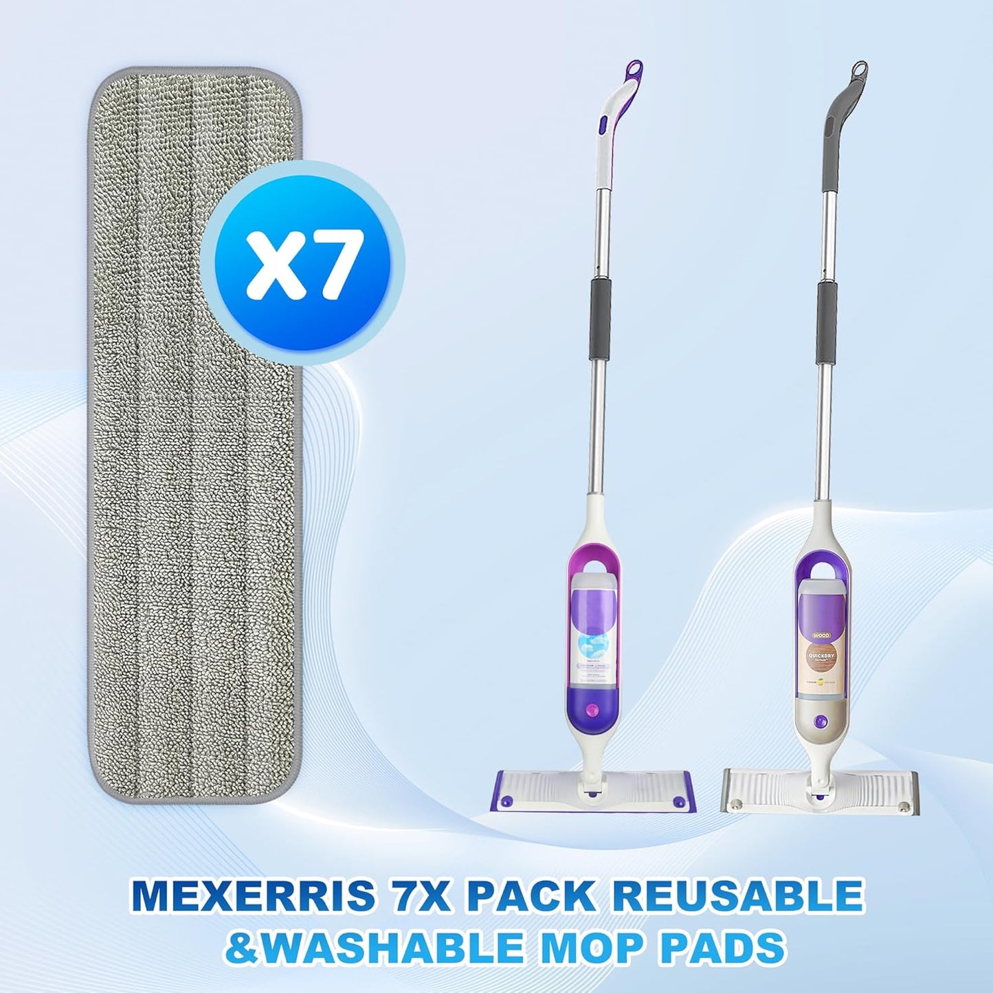 7 Count Reusable Mop Pads for Swiffer PowerMop -MEXERRIS Microfiber Wet Mops Refills PowerMop Pads