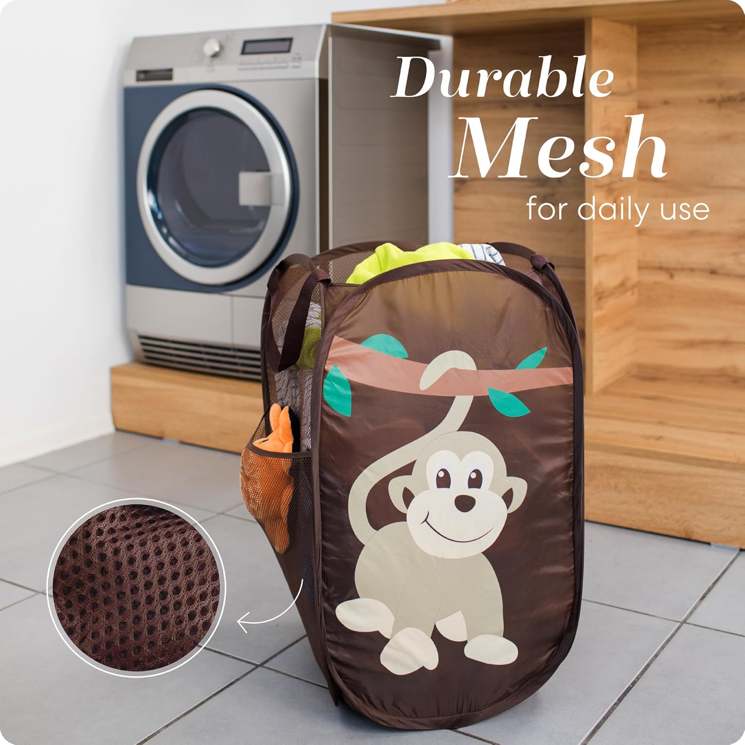 Handy Laundry Collapsible Mesh Pop Up Hamper with Wide Opening and Side Pocket - Breathable