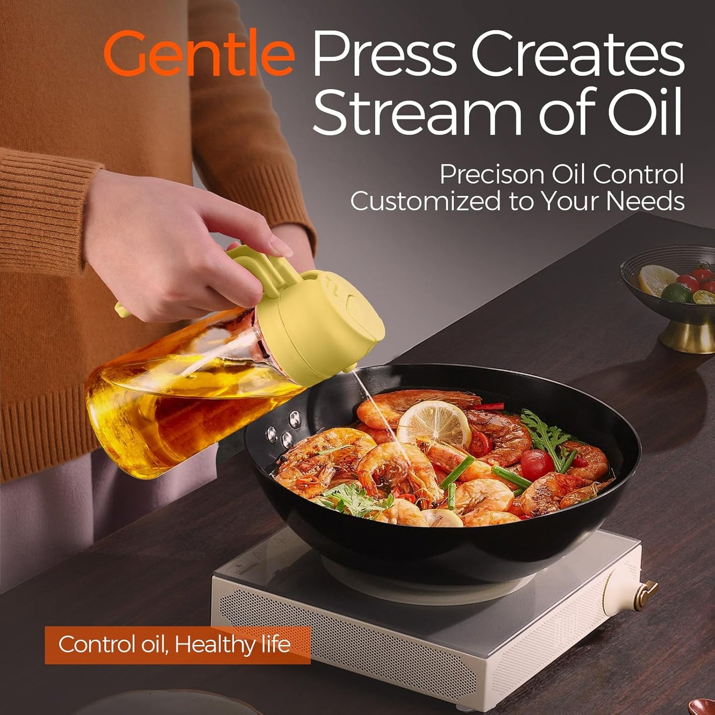 YARRAMATE 16oz/470ml Glass Olive Oil Sprayer for Cooking with Stickers, 2 in 1 Oil Dispenser for
