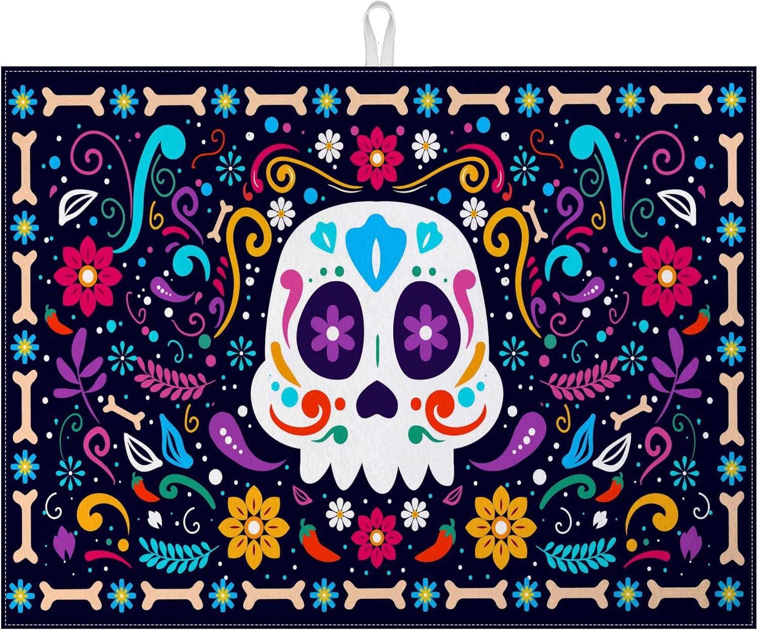 Sugar Skull Dish Drying Mat for Kitchen Counter Microfiber Absorbent Dish Day of the Dead Kitchen