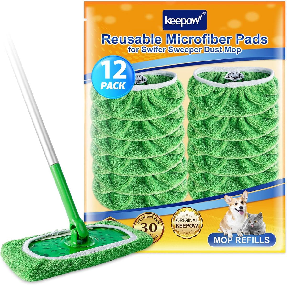 KEEPOW Reusable Wet Pads Refills Compatible with Swiffer Sweeper Mop, Dry Sweeping Cloths