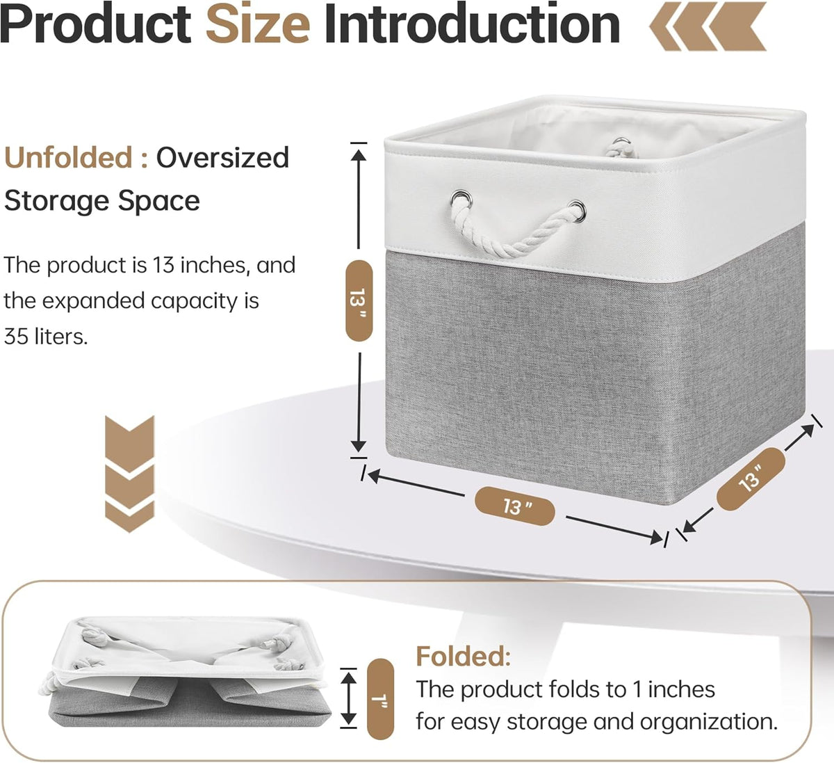 13x13 Inch Cube Storage Bins with Reinforced Bottom Cardboard, 6 Pack Large Collapsible Fabric