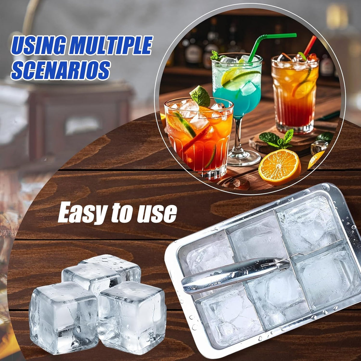 Professional Ice Cube Trays Stainless Steel - 6-Large Slot Heavy Duty Metal Icecube Mold, Non-Toxic