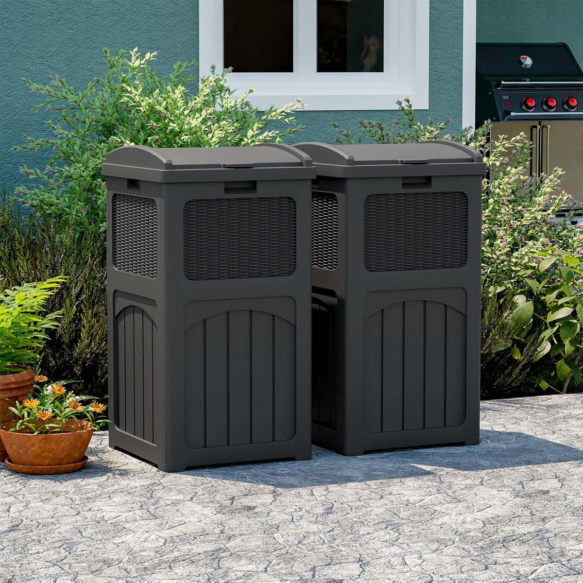 Patiowell 36 Gallon Outdoor Trash Can, Resin Outdoor Garbage Can with Lid for Patio, Backyard
