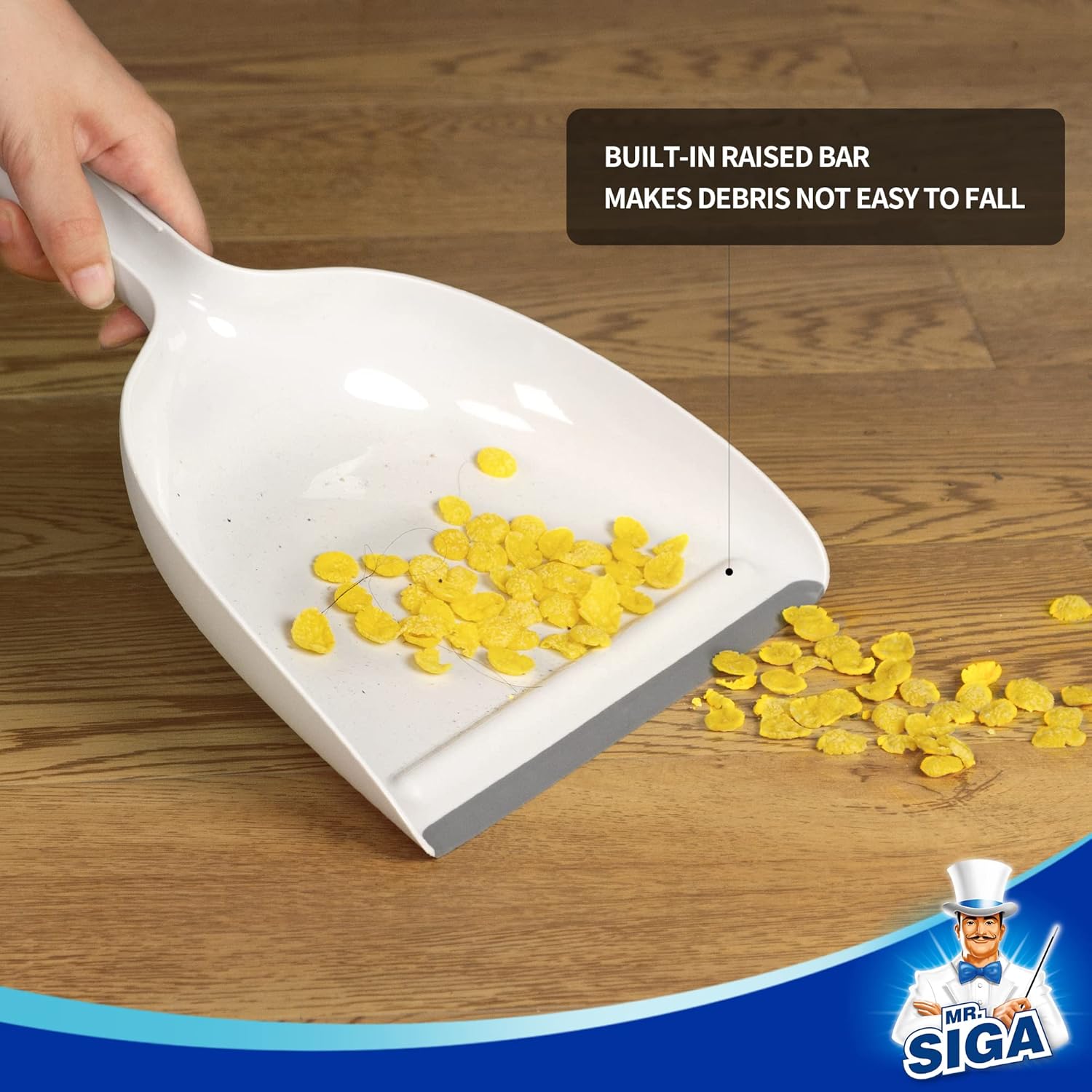 MR.SIGA Dustpan and Brush Set, Portable Cleaning Brush and Dustpan Combo with Bamboo Handle, White