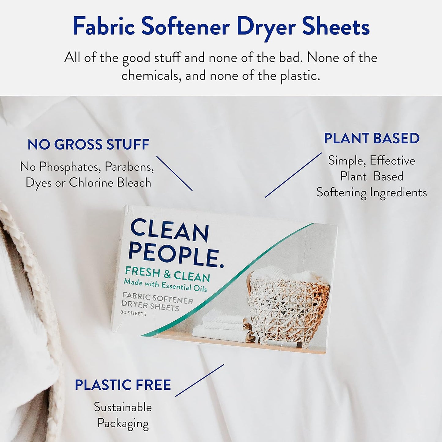 The Clean People Fabric Softener Sheets - Dryer Sheets - Softens & Removes Static Cling - Vegan