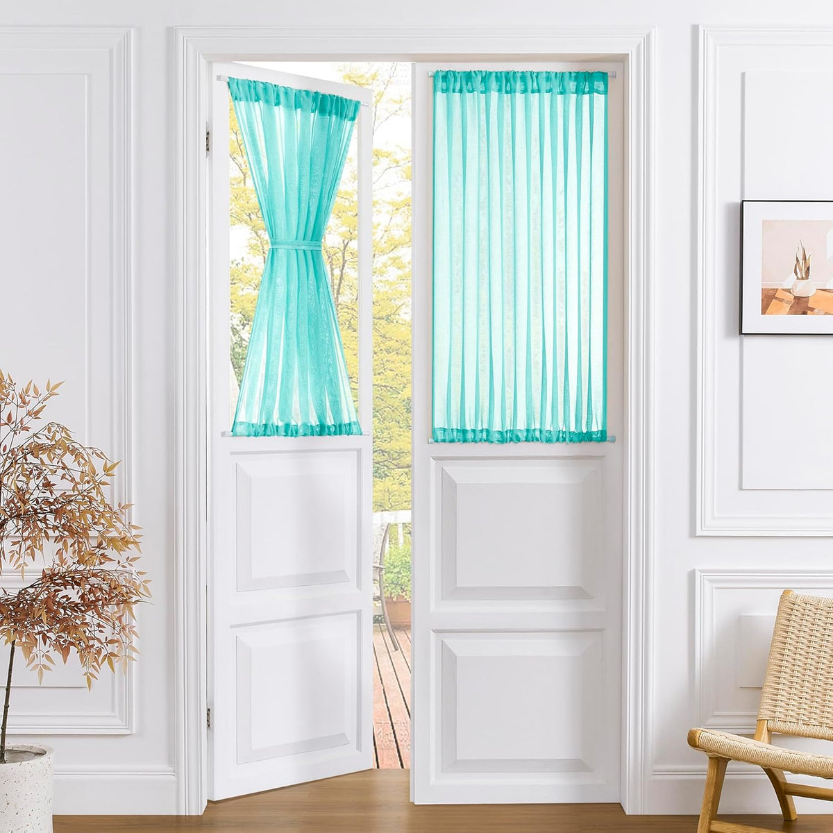 Tollpiz Short Sheer Door Curtain Closet Linen Textured Curtain Sheers Doorway Light Filtering Voile