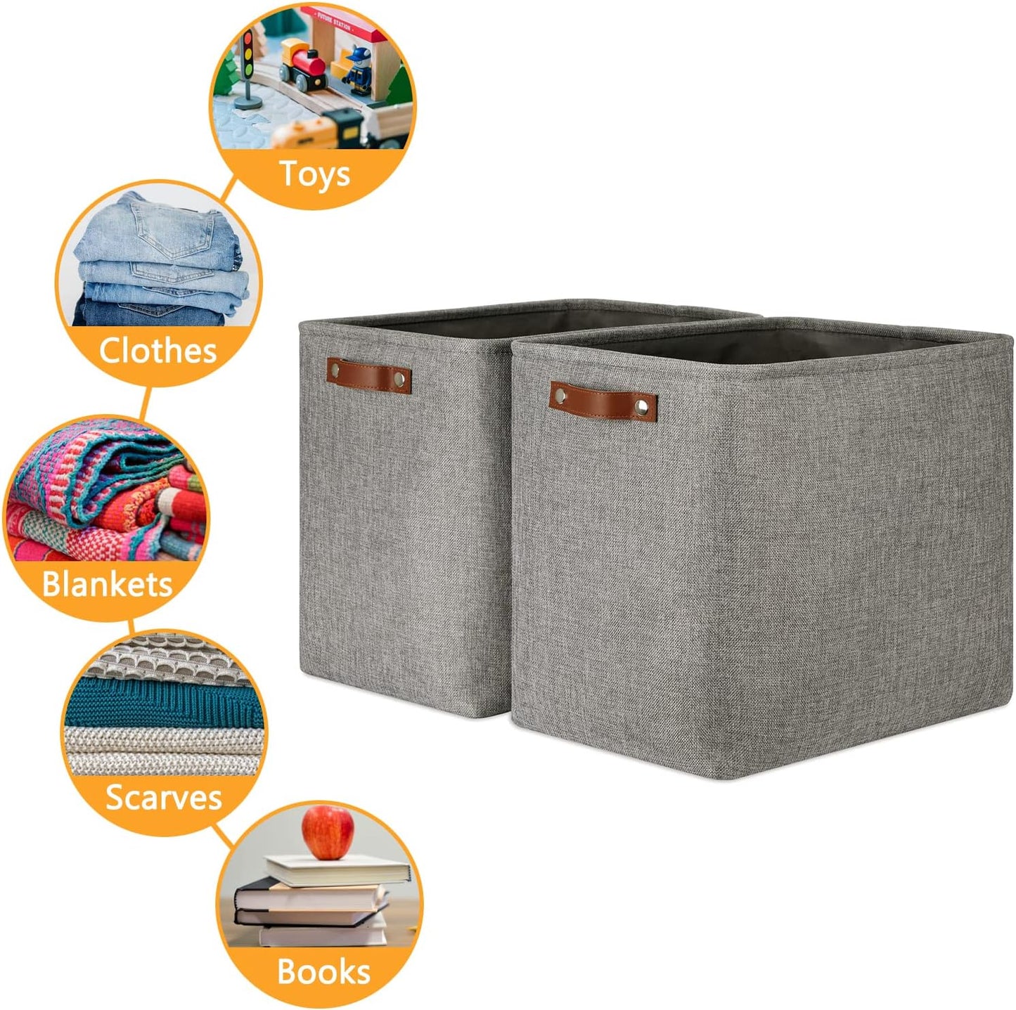 DULLEMELO Grey Storage Baskets 2 Pack Extra Large Fabric Shelf Baskets for Organizing, Closet