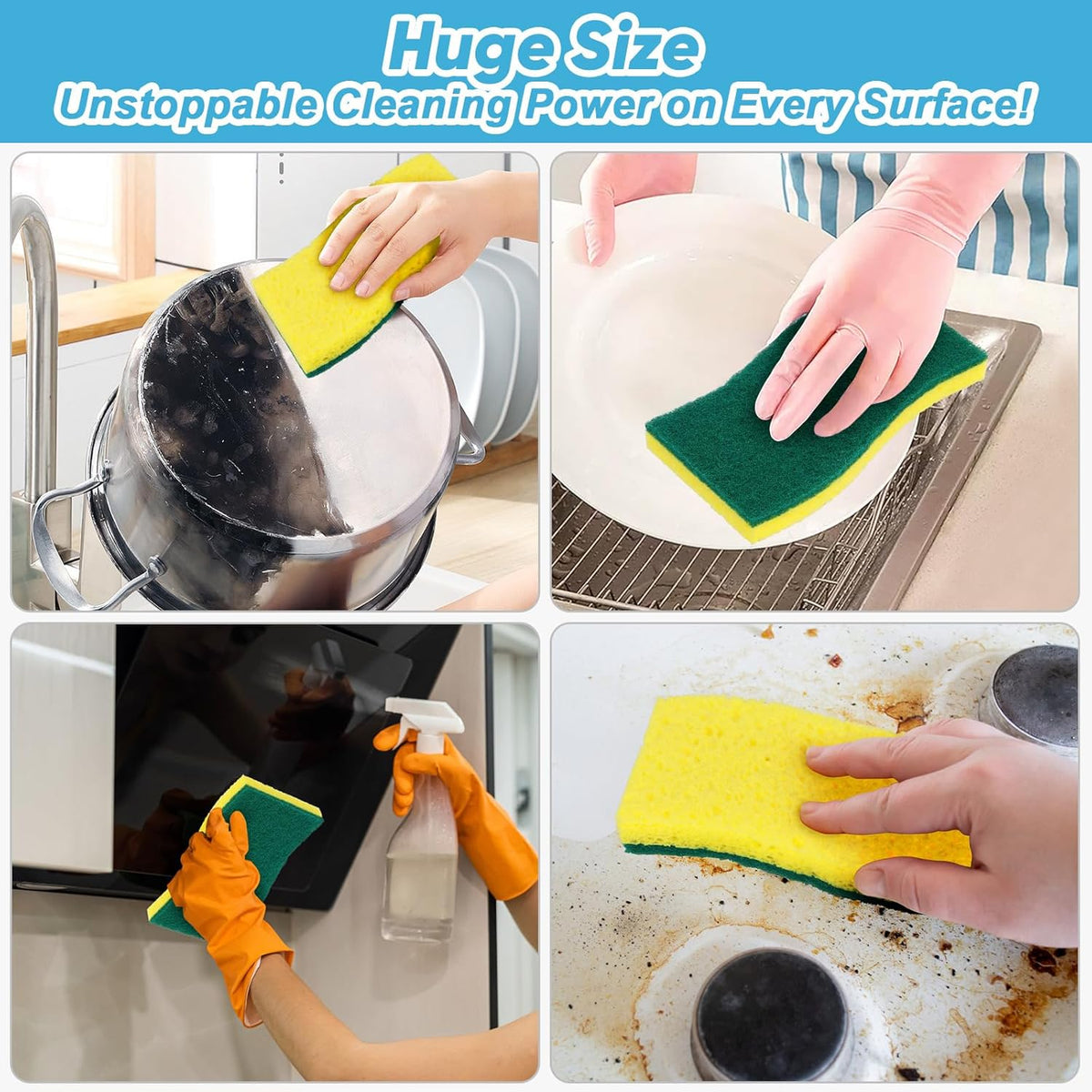 AIDEA XL Scrub Sponges 6Count, Heavy Duty Sponges for Dishes, Extra Large Sponge for Cleaning