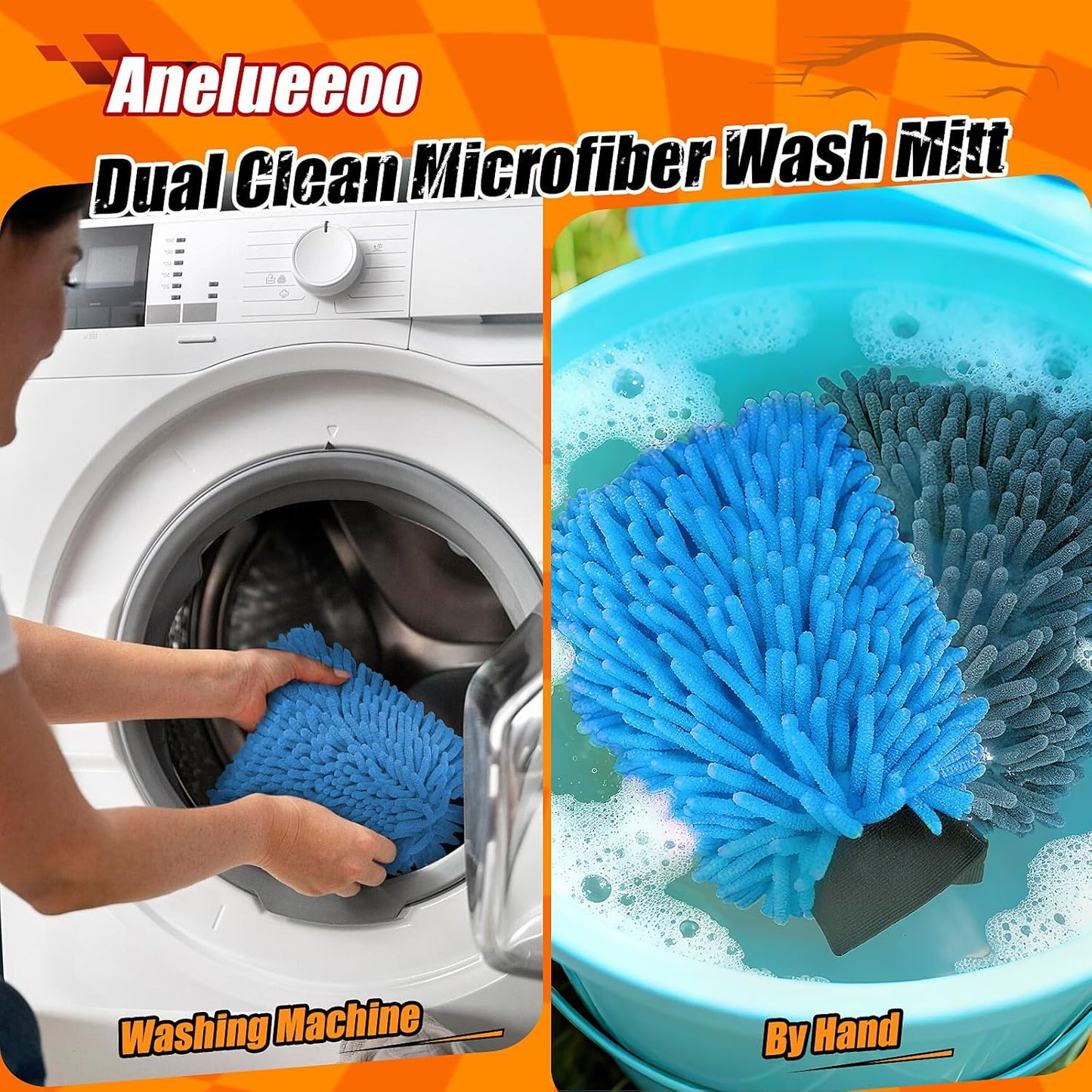 Car Wash Mitt Microfiber, Premium Chenille Microfiber Wash Car Mitts Sponge Scratch Free &