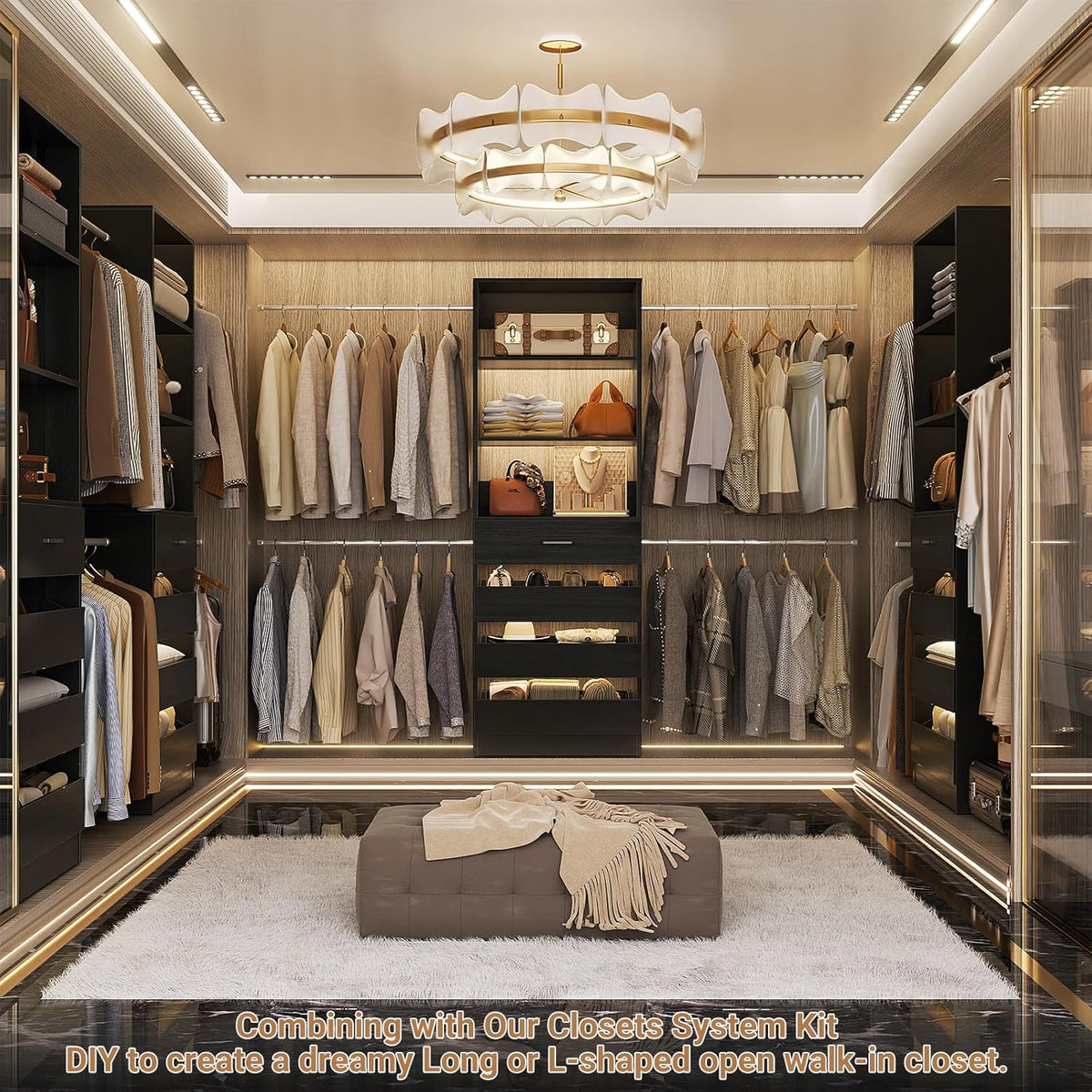 Aheaplus Closet System, 4-9Ft Closet Organizer with 4 Wooden Drawers, Wood Closet Organizer System