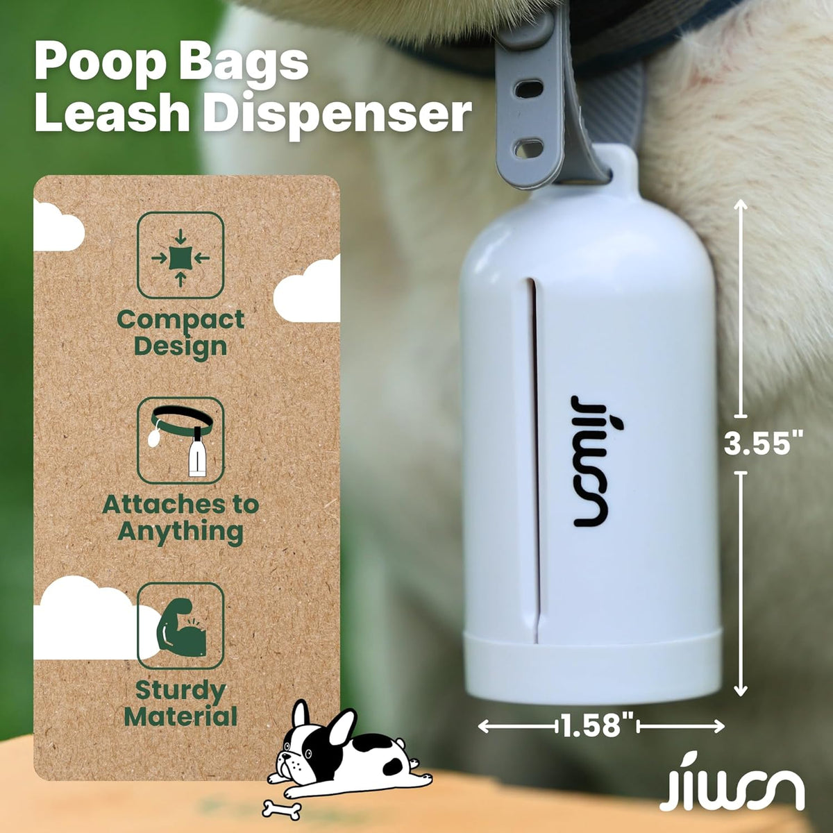 JIWON Dog Poop Bag Dispenser with 100% Compostable Refill Roll, Thick & Leakproof, Plant-Based