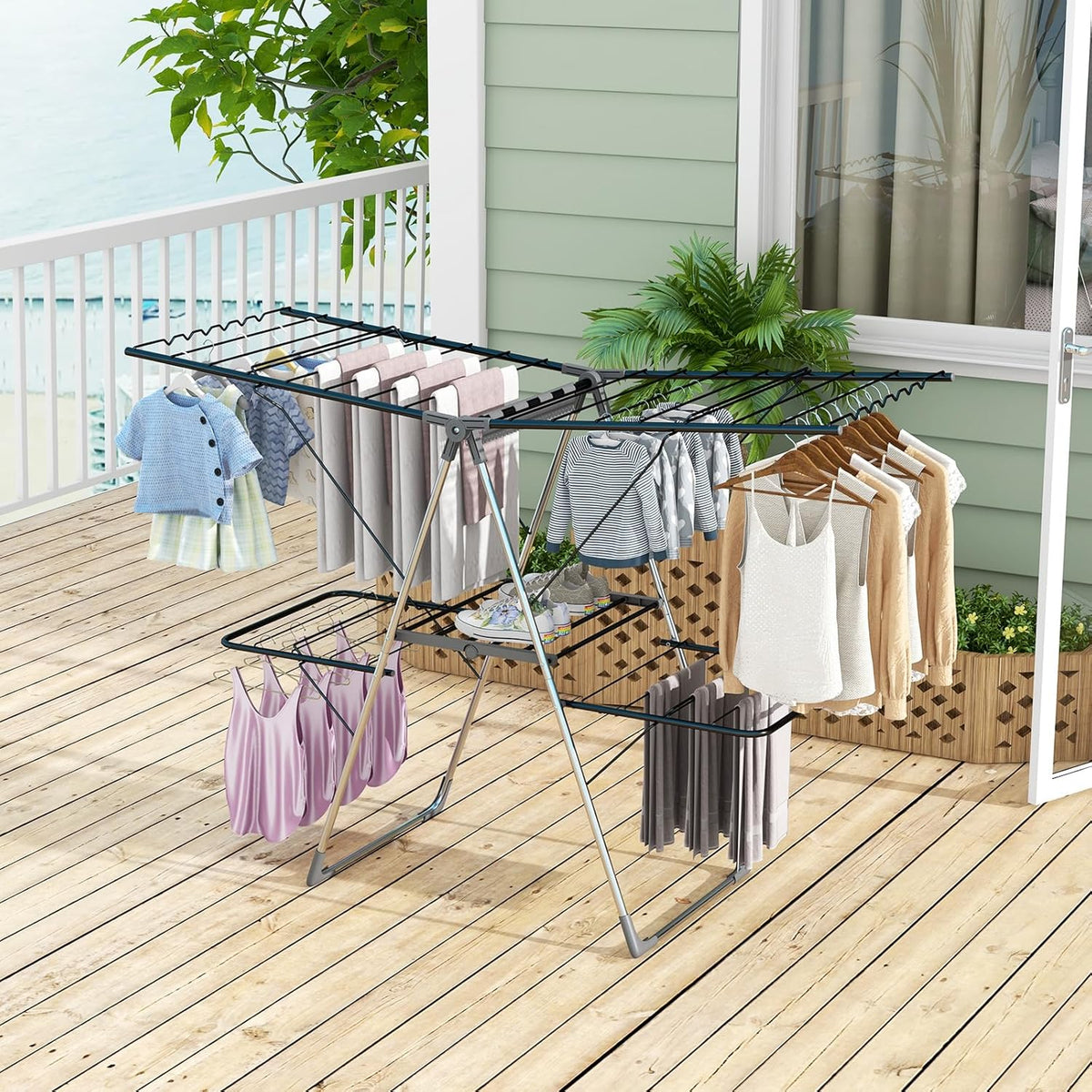 Giantex Clothes Drying Rack, Foldable Laundry Drying Rack with 33 Drying Rails, 3-Level Adjustable